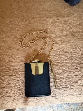 Navy blue Crossbody Flask Bag with Gold Chain